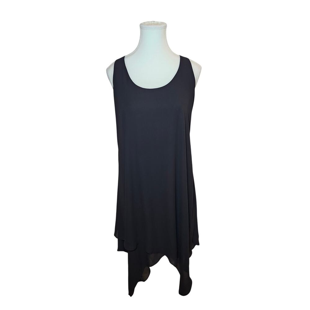 BCBG Paris Women's Cage Back Asymmetrical Midi Dress Black Sz 8 Minimalist